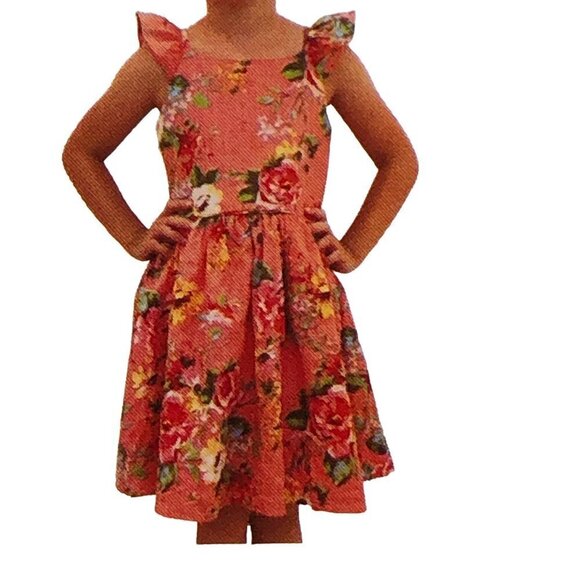 ZUNIE GIRL CORAL FLORAL LINED SUN DRESS size L 10-12 NEW WITH TAG - Picture 4 of 6